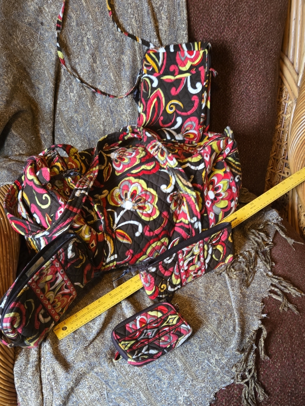 5 pic Vera Bradley Quilted Floral Crossbody Bag in Black, Pink & Yellow